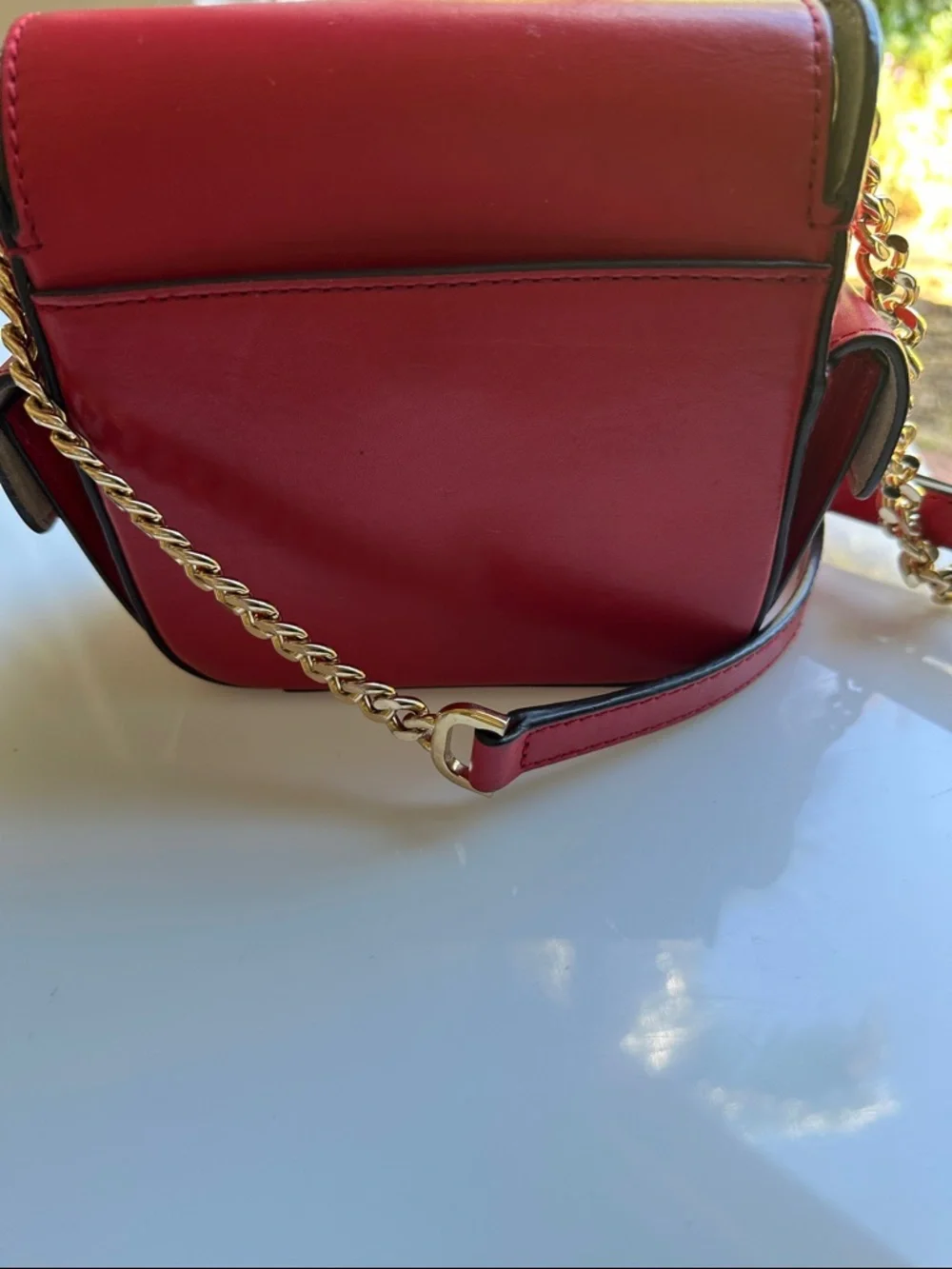 Michael Kors Red Leather Crossbody with Gold Ring Detail - Picture 4 of 12